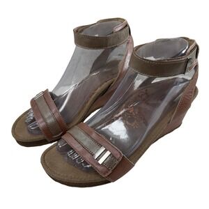 Aetrex Gia Ankle Strap Wedge Comfort Sandals Women size 37/7 Rose PinkLeather